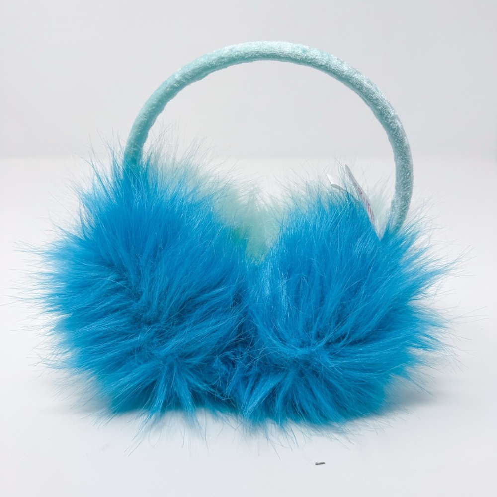 NWOT Justice Girls Faux Fur Earmuffs Blue One Size Cozy Winter